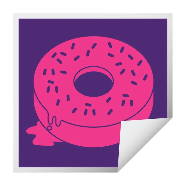 Illustration Eines Leckeren Geeisten Donut Quadrat Peeling Aufklebers — Stockvektor