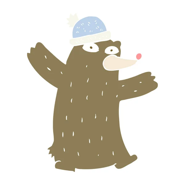 Επίπεδη Χρώμα Απεικόνιση Της Αρκούδας Που Φοράει Καπέλο — Διανυσματικό Αρχείο