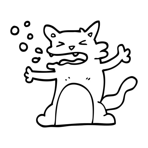 Lijntekening Cartoon Hiccuping Kat — Stockvector