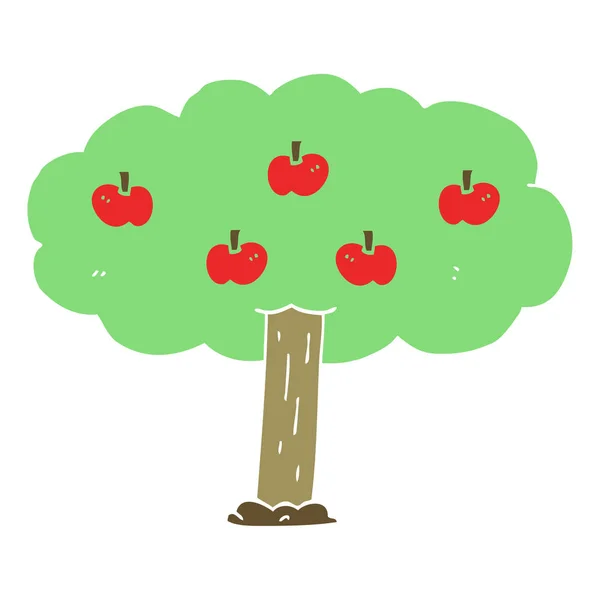 Flat Color Style Cartoon Apple Tree — Stock Vector