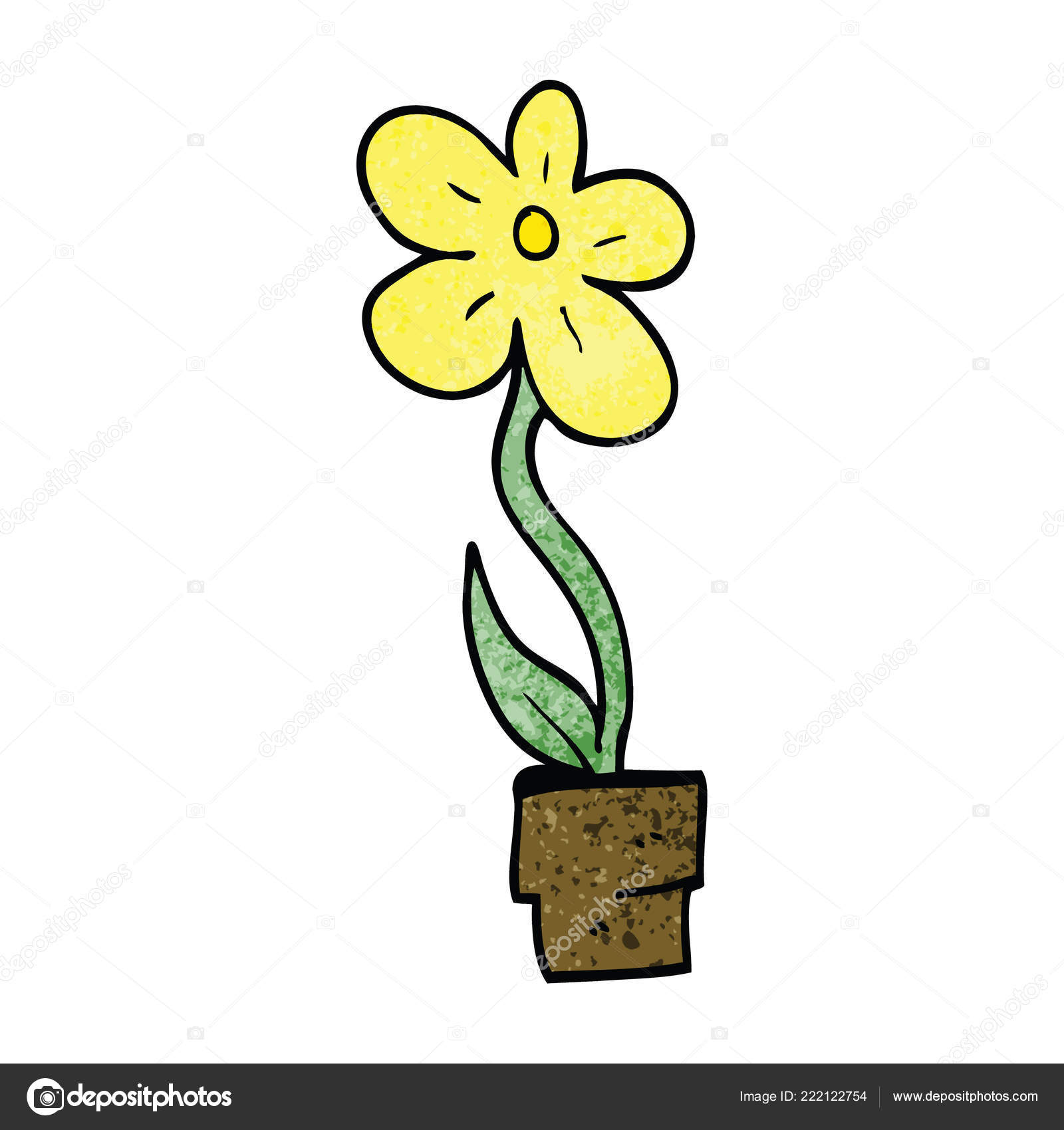 Pot Fleur Doodle Dessin Animé Image Vectorielle