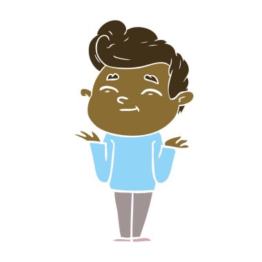 mutlu düz renk tarzı çizgi film adam Shrugging