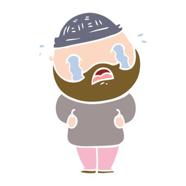 düz renk stil çizgi film ağlayan adam sakallı