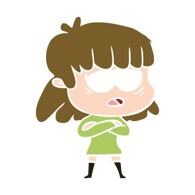 düz renk tarzı çizgi film yorgun kadın