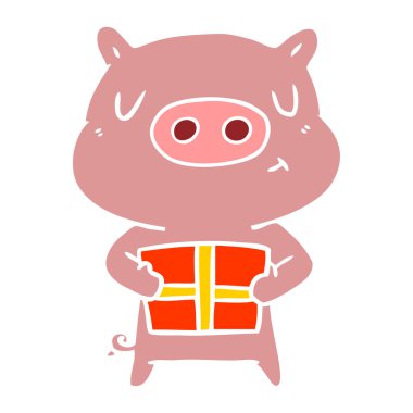 düz renk stili karikatür Noel domuz