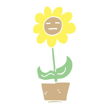 düz renk illüstrasyon karikatür çiçek tencerede