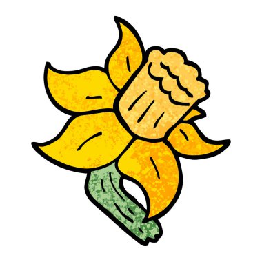 Grunge dokulu illüstrasyon karikatür nergis