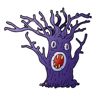 çizgi film doodle ürkütücü ağaç
