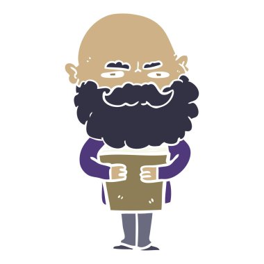 düz renk tarzı çizgi film adam sakal çatık ile