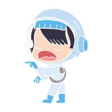 işaret ve konuşuyor karikatür astronot kadın tarzı düz renk