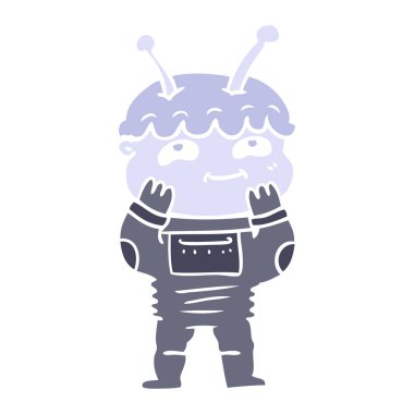 sürpriz düz renk tarzı çizgi film uzay adamı