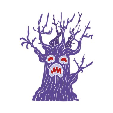 çizgi film doodle ürkütücü ağaç