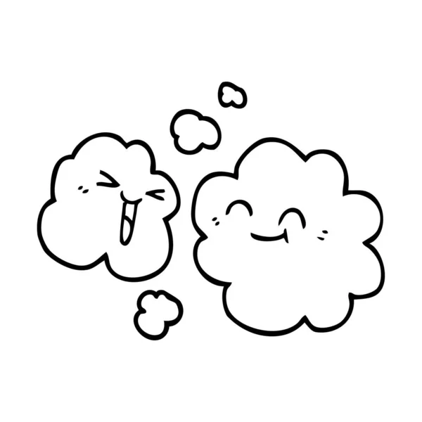 Lijntekening Cartoon Witte Gelukkig Wolken — Stockvector