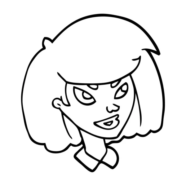 Gambar Garis Wajah Kartun Seorang Gadis - Stok Vektor