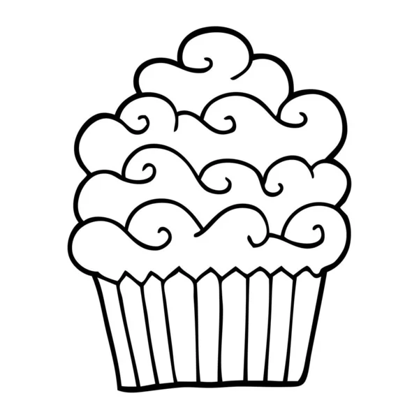 Svartvita Tecknade Vanilla Cupcake — Stock vektor