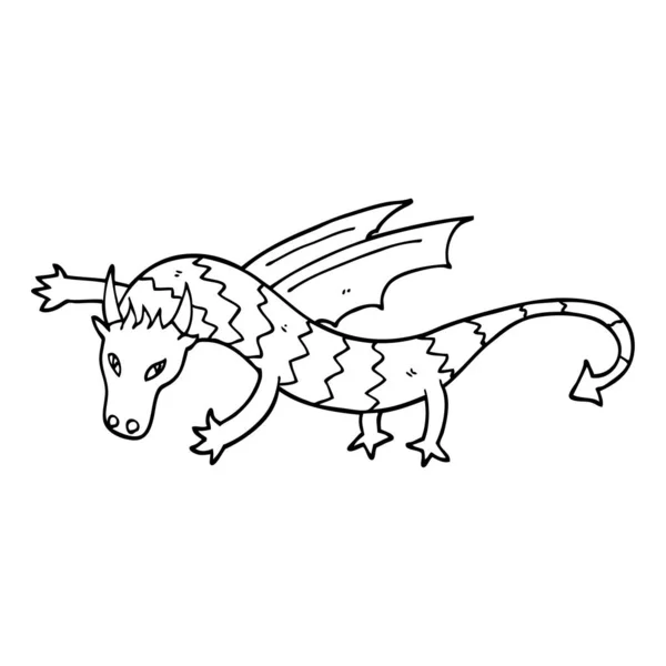 Dessin Ligne Dessin Animé Dragon Volant — Image vectorielle