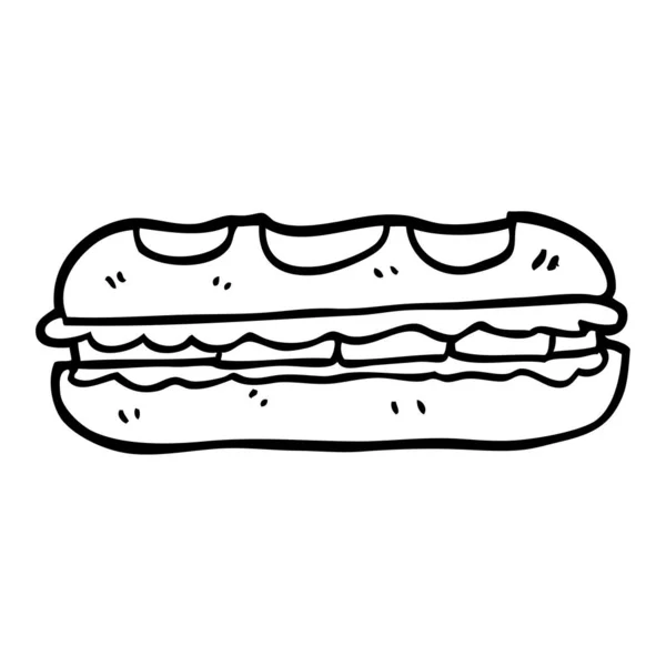 Zwart Wit Cartoon Smakelijke Sandwich — Stockvector