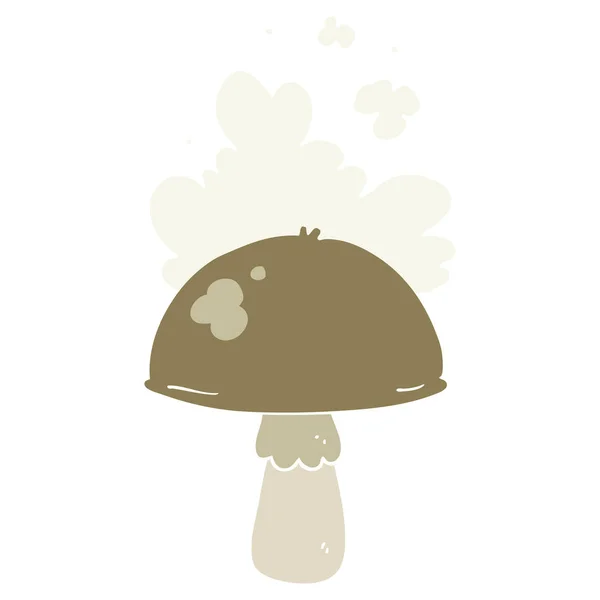 Champignon Dessin Animé Style Plat Couleur Avec Nuage Spores — Image vectorielle
