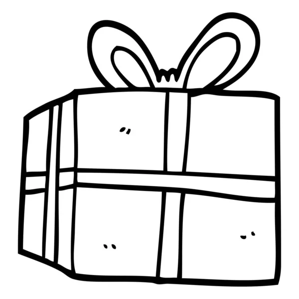 Line Drawing Cartoon Wrapped Present — Stock Vector