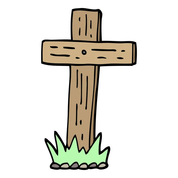 Handgezeichnetes Doodle Stil Cartoon Holzkreuz — Stockvektor