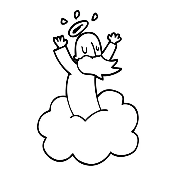 Line Drawing Cartoon God Cloud — Stock Vector