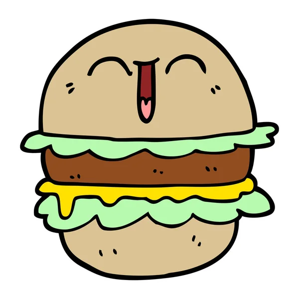 Burger Dessin Animé Dessiné Main Style Doodle — Image vectorielle