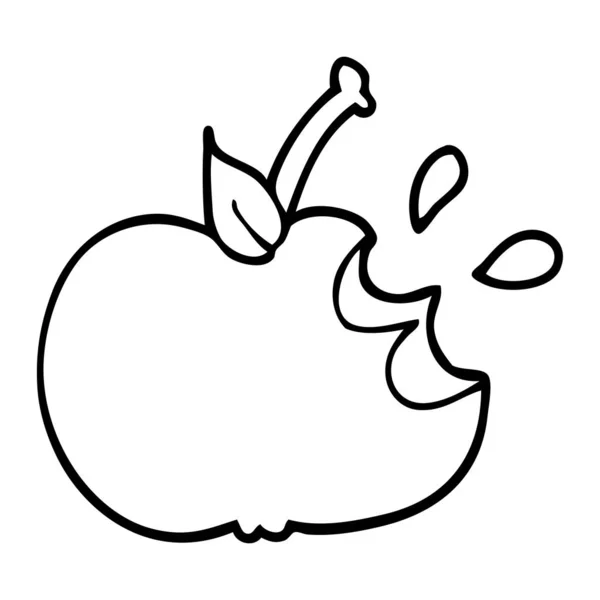 Line Drawing Cartoon Juicy Bitten Apple — Stock Vector