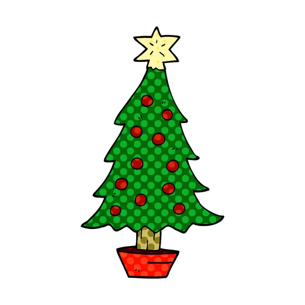 Dibujos Animados Garabato Árbol Navidad — Vector de stock