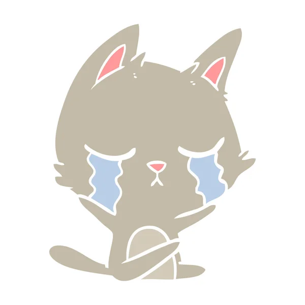 哭泣的扁平颜色风格动画片猫 — 图库矢量图片