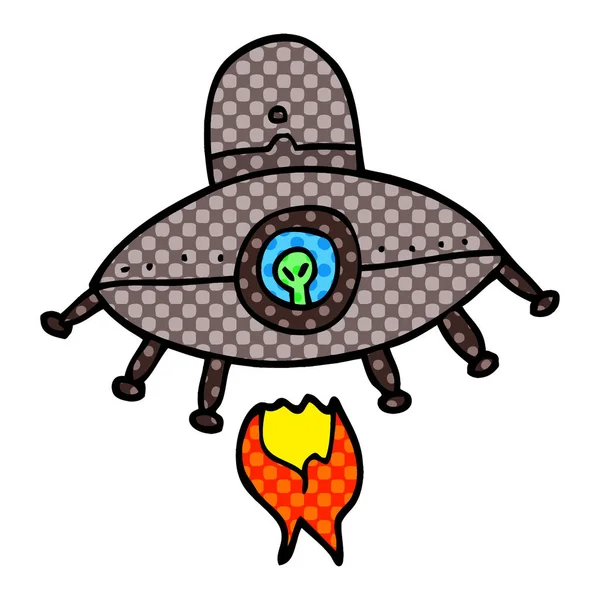 Cartoon Doodle Alien Ruimteschip — Stockvector