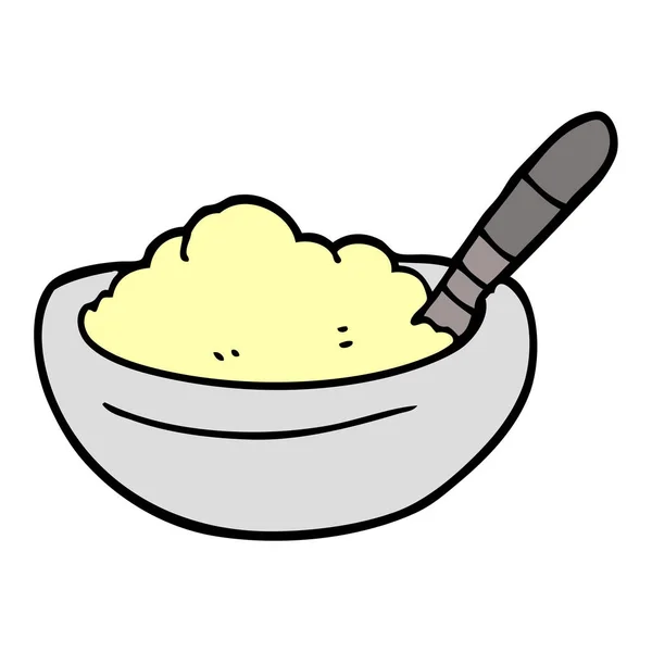 Cartoon Doodle Kom Met Aardappelpuree — Stockvector