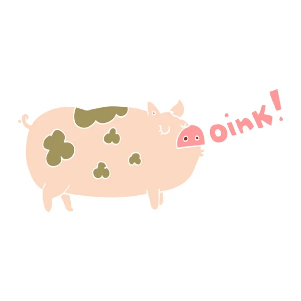 Estilo Cor Plana Desenhos Animados Oinking Porco — Vetor de Stock