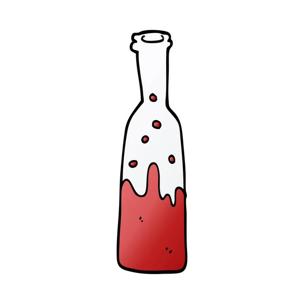 Botella Garabato Dibujos Animados Con Vino Desbordante — Vector de stock