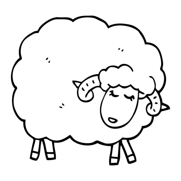 Linea Disegno Cartone Animato Pecore Con Corna — Vettoriale Stock