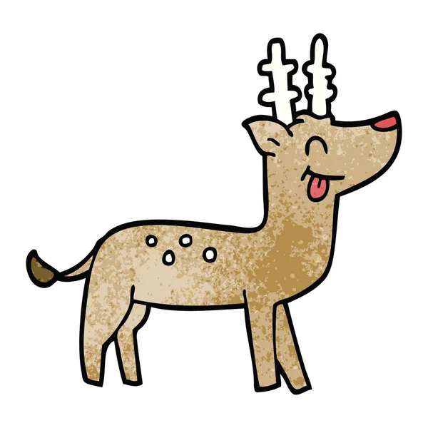 Cartoon Doodle Happy Reindeer — Stock Vector