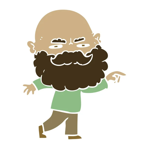 Плоский Стиль Мультфильм Человек Бородой Хмурый Указывая — стоковый вектор