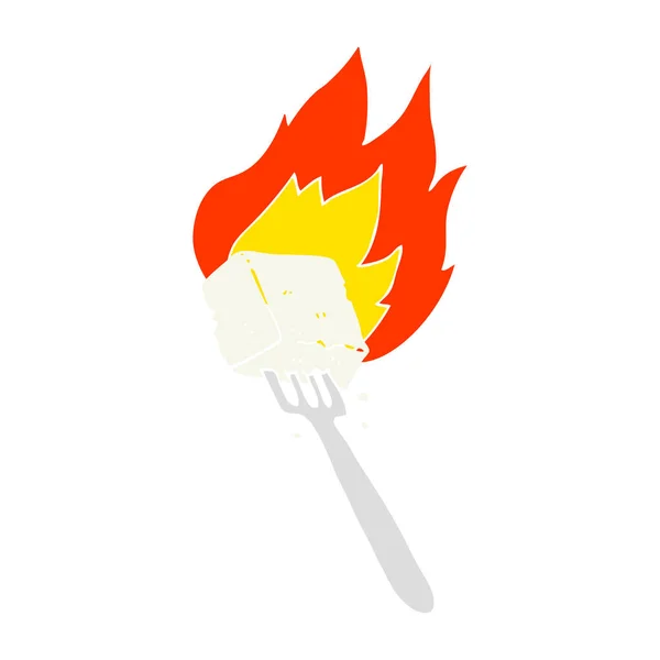 Plochý Barevný Obrázek Hořící Tofu Vidlice — Stockový vektor