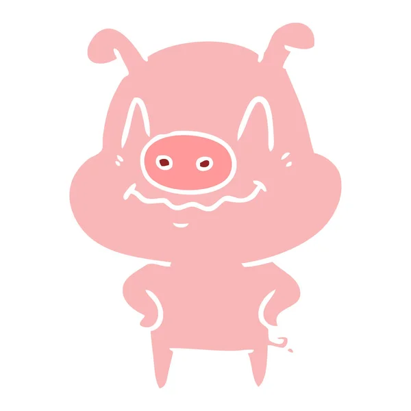 Nervous Flat Color Style Cartoon Pig — Stock Vector