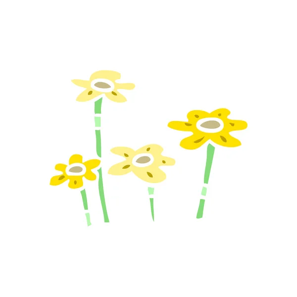 Color Plano Estilo Dibujos Animados Flores — Vector de stock