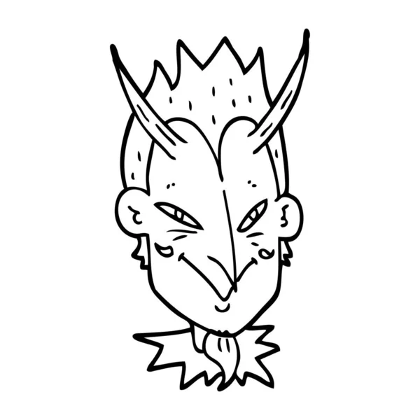 Line Drawing Cartoon Devil Face — Stock Vector