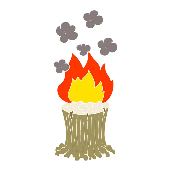 Flat Color Illustration Burning Tree Stump — Stock Vector