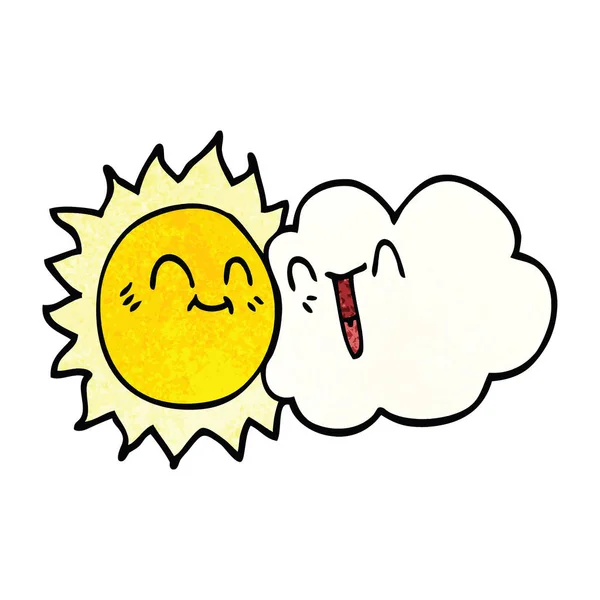 Cartoon Doodle Glücklicher Sonnenschein Und Wolken — Stockvektor