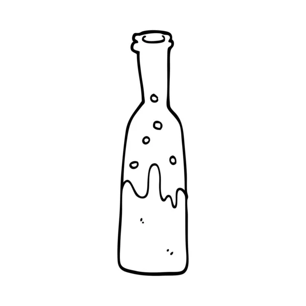 Linienzeichnung Cartoon Flasche Mit Schwappendem Wein — Stockvektor