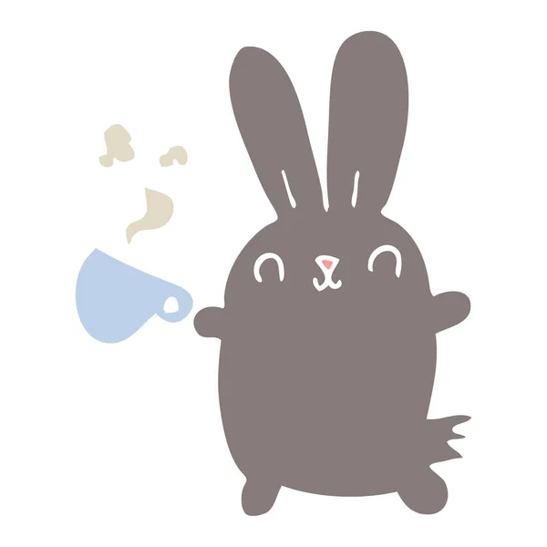 Carino Piatto Coniglio Cartone Animato Stile Colore Con Tazza Caffè — Vettoriale Stock