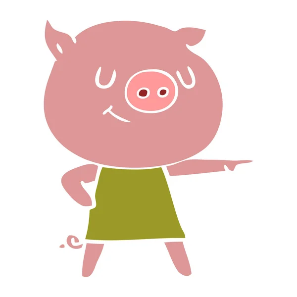 Feliz Estilo Cor Plana Cartoon Porco —  Vetores de Stock