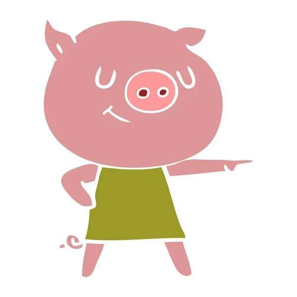 Heureux Plat Couleur Style Dessin Animé Cochon — Image vectorielle