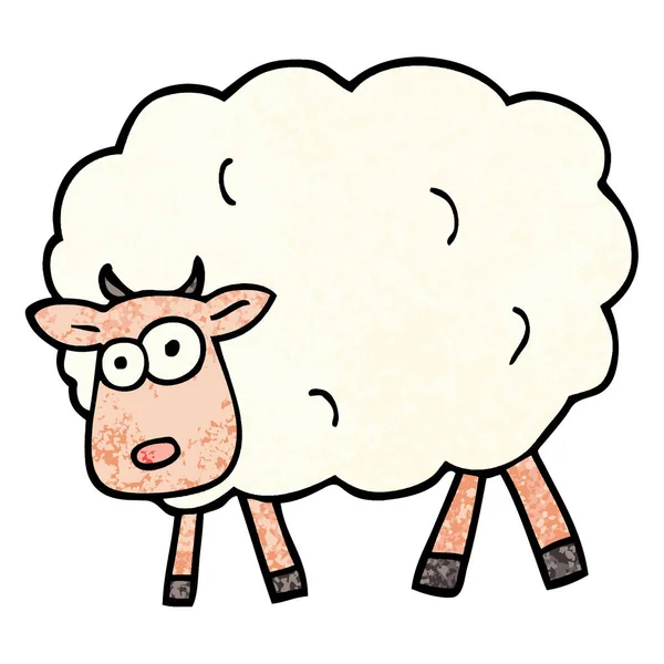 Grunge Textured Illustration Cartoon Sheep — Stock Vector
