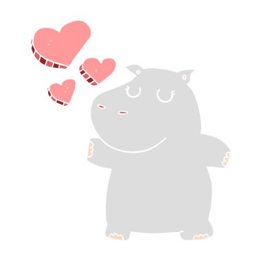 düz renk tarzı çizgi film hippo aşık