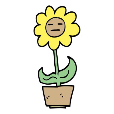 elle çizilmiş doodle tarzı çizgi film çiçek tencerede