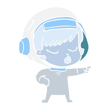 düz renk tarzı çizgi film güzel astronot kız işaret